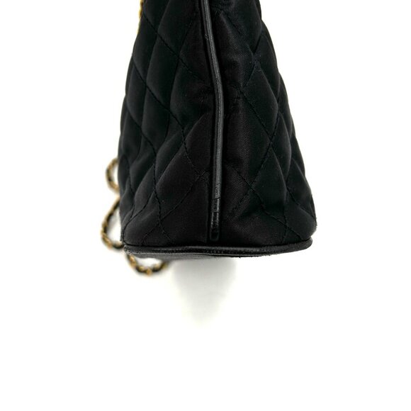 ST. JOHN Vintage Black Gold Tone Quilted Fabric Medium Shoulder Bag Purse - Picture 6 of 14